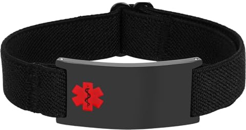 Flongo Bracelet Médicale Homme Personnalisé: Bracelet Cordon élastique d'Alerte Médicale avec Plaque en Acier Inoxydable Gravure Identification Personnalisable - Cadeau pour Personnes âgées
