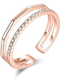 Wycian Ring Deko Ring Rotgold Damen 9K Roségold Au375 Runde Form Moissanit Größe 52 (16.6) Vorsteckring für Mutter Einfach Schmuck Geschenk