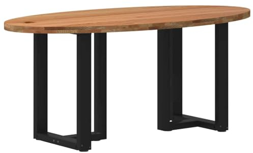 QUAHEAS Esstisch Hellbraun 200x100x74 cm Massivholz Eiche Oval, robuster Holztisch für Esszimmer, Küche, Frühstücksbereich, langlebiges Design