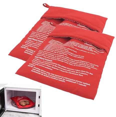 Shirene Microwave Potato Bags, 2 Pack Reusable & Washable Polyester Bags For Potatoes Corn Quick Cooking In 4 Minutes Ideal As A Microwave Accessory