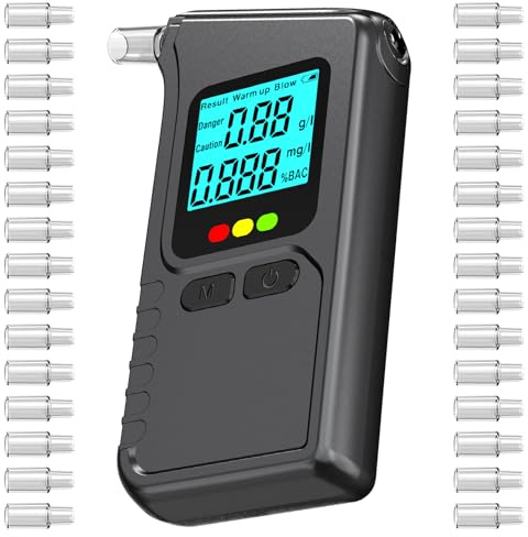 JAOGAUS Alkoholtester, Polizeigenaues Promillemessgerät mit 30 Mundstücken | Alkoholmessgerät Digitaler LCD-Anzeige, Alkoholtestgerät Speicherfunktion &Sprachansage, Atemalkoholtester Heim Partygebrauch