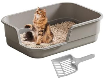 Lpoppcx Großes Katzenklo | Spritzsichere Hohe Seiten - Oben Offen Teilweise Umschlossene Katzentoilette - Für Geruchskontrolle Reinigung Kätzchen Senioren Haustiere Wohnung Haushalt Hotel Balkon