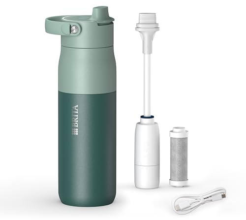 BRITA LARQ iQ Digitale Edelstahl Trinkflasche mit Wasserfilter (680 ml) | Grün, Hydration Tracking (BRITA App), Strohhalm, Aktivkohle Filter, UV-C, neutralisiert 99,99% Bakterien, filtert PFAS