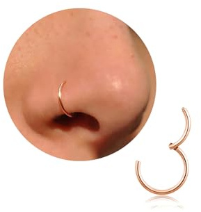 20G 18G 16G Titanium Nose Ring Hoop, Cartilage Hoop Earrings for Women Men Silver Gold Nose Ring Septum Ring Tragus Conch Helix Daith Lip Piercing Jewelry 6mm/7mm/8mm/9mm/10mm (Rose gold-18g, 6mm)