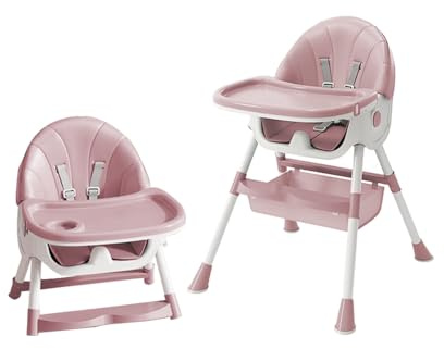 Hochstuhl Baby, Höhenverstellbar Verstellbare Rückenlehne Klappbar，Kinderhochstuhl mit Tablett und Rollen,Mitwachsend ab 6 Monaten Babystuhl,6-in-1 – Rosa