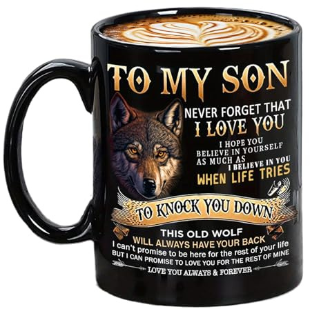 Kuehssn to My Son Mug | 11 Oz Wolf Coffee Cup | Classic Ceramic Cup | Family Coffee Mug Gift for Son | for Home Yard Balcony Courtyard Garden Park Outdoor Picnic