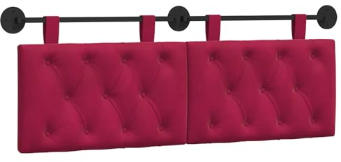 vidaXL Hängendes Kopfteil Weinrot Samt, Schlafzimmer, modernes Wand-Kopfteil, rechteckig mit Samtbezug, gesteppt, Holzwerkstoff, platzsparende Dekoration