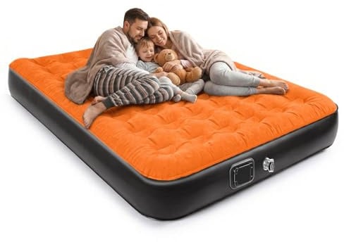 SnagShill Luftmatratze Selbstaufblasend, Aufblasbare Matratze mit integrierter Pumpe Aufblasen 3 Min, Luftbett Königgröße für Heim Camping Reise | 200 x 150 x 25 cm (Orange, 200 x 150 x 25 cm)