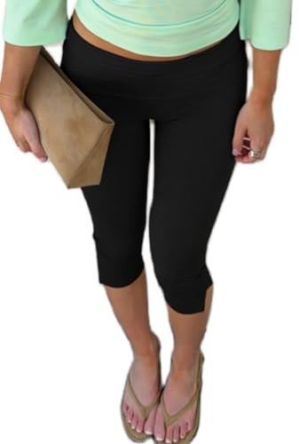 Barbotimer Women Capri Leggings Y2k Stretch Fold Over Side Slit Bodycon Lounge Pants Workout Joggers Yoga Cropped Pants Streetwear