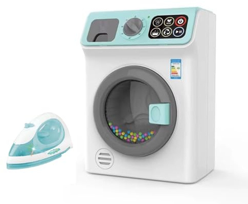 Mini lavadora de juguete para niños, lavadora realista con efectos sonoros y luminosos, movimiento giratorio con plancha – Juego educativo 3 años + idea regalo
