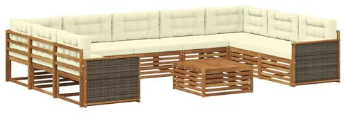 vidaXL Outdoor-Sofagarnitur 10 pcs Natur und Creme Massivholz Akazie, Gartenmöbel Set, modernes Sofa für den Außenbereich, Lounge ganz entspannt, Terrasse, Patio