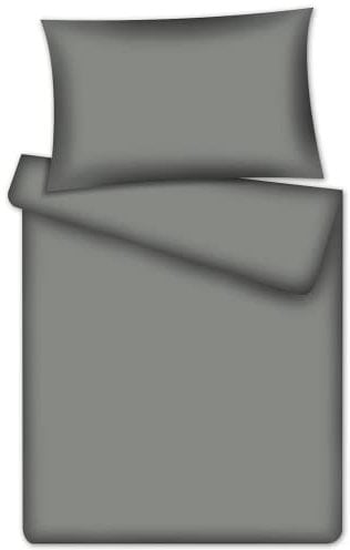 KiGATEX Kinderbettwäsche 2-TLG. 100% Baumwolle 40x60 + 100x135 cm mit Reißverschluss (Uni Anthrazit)