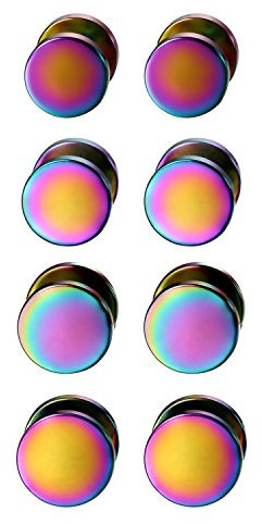 Flongo Ohrstecker, 8 Stück 8~14mm Edelstahl Ohrstecker Gestüt Stecker Ohrringe Ohrhänger Tunnel Illusion verjüngt Cheater Faux Fake Ohrstecker Bunt Mehrfarbig Charm Charme Herren, Damen Ohrschmuck Set