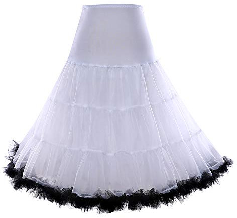 Boolavard 1950 Petticoat Reifrock Unterrock Petticoat Underskirt Crinoline für Rockabilly Kleid (L-XL, Weiß mit Schwarzer Verzierung)