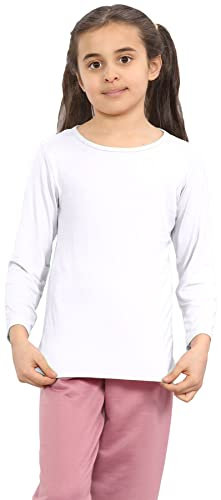 janisramone® Kids T Shirts - Casual Boys Long Sleeve T Shirt - Round Neck Girls School Shirts, Stretchy Comfortable Boys Girls Long Sleeve Top White