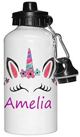 Tigerlilyprints Personalised Water Bottle, Unicorn Head