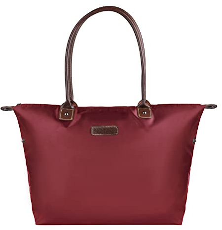 NOTAG Nylon Shopper, Wasserdicht Damen Handtasche Reise Schultertasche für Einkaufen Strand (Weinrot)