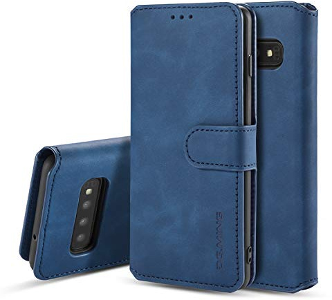 UEEBAI PU Leather Case for Samsung Galaxy S10, Vintage Retro Premium Wallet Flip Cover TPU Inner Shell [Card Slots] [Magnetic Closure] Stand Function Folio Shockproof Full Protection - Blue