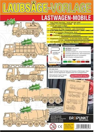 Laubsägevorlagen Lastwagen-Mobile: Laubsägevorlage für ein Lastwagen-Mobile aus hochwertigem 3mm Pappel-Sperrholz.