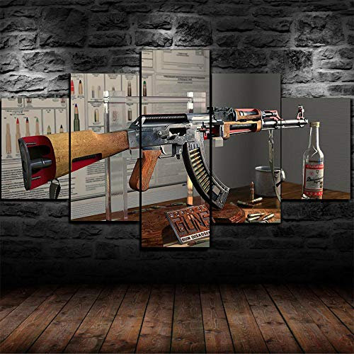 DDSDA Bilder Das Innere Eines Ak-47 Gewehres Anatomie Wandbild 200X100 cm Vlies - Leinwand Bild XXL Format Wandbilder Wohnzimmer Modern Deko Kunstdrucke 5 Teilig Fertig Zum Aufhängen,Geschenk