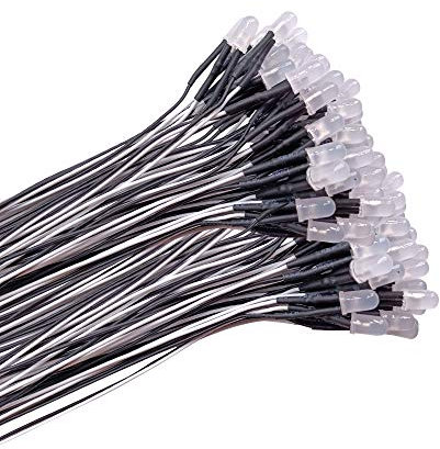 YIXISI 100 Stücke Vorverdrahtete LED, 12V 5mm Vorverdrahtetes Dioden Licht, Diffuse Emittierende Leuchtdiode multi Farben Sortiert Licht, 20cm (Weiß)