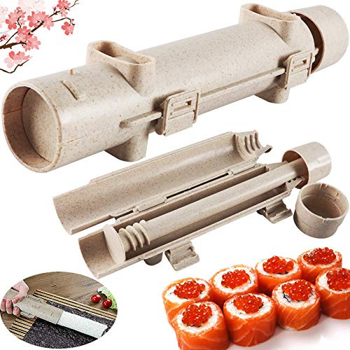 Thanice Sushi Roller Bazooka Durable Food Grade Plastic Health and Safety Rice Vegetable Meat DIY Machine Mold for Easy Cooking Sushi Rolls Best kitchen Tool Maker Tube (wheat)