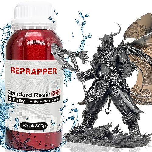 RepRapper 203 Wasserwaschbares 3D Drucker Resin 3D Drucker Harz UV 405 nm Rapid Photopolymer Resin Water Washable Resin für LCD 3D Druck, Schwarz 500g