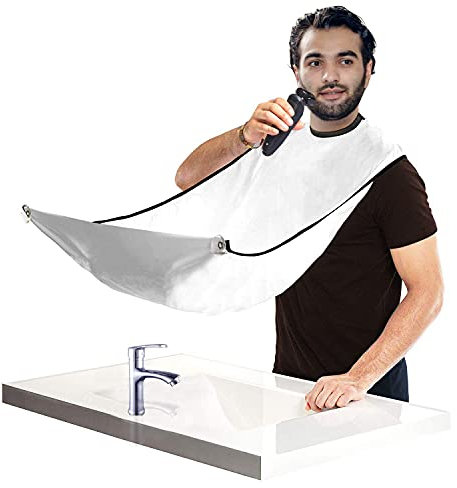AEESRRU Lätzchen für die Bartrasur, Bartschürze für Herren, Mit Saugnäpfen, Bart Schürze für Bartgestaltung, Bartschürze für Ehemann, Vatertag, Freund (Weiß)