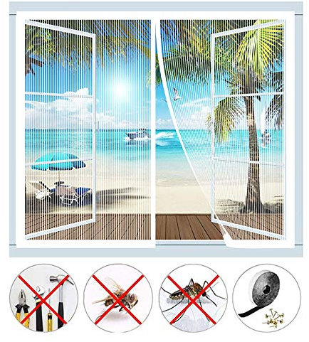 Mosquitera para ventana magnética, autocerrada, mosquitera puerta ventana sin taladrar, para la mayoría de los tipos de ventana o puerta de balcón, color blanco - 23 x 47 pulgadas - 60 x 120 cm