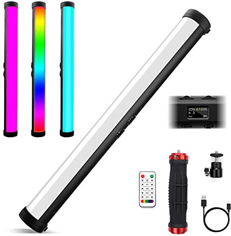 Obeamiu RGB-LED-Video-Lichtstab, 2600–9600K tragbare Fotografie-Beleuchtung, eingebauter 5000mAh, wiederaufladbarer Akku, 21 Lichteffekte für Video-Konferenzaufnahmen, Live-Streaming