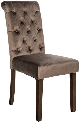 CLP Esszimmerstuhl Lisburn I Samt I Stoff I Polsterstuhl Gesteppt Chesterfield Design, Farbe:braun, Material:Samt