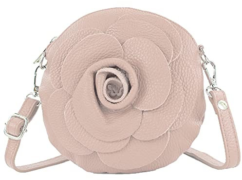 modamoda de T225 Damen Leder Umhängetasche Abendtasche Clutch Blüte Klein handmade in Italy, Farbe:Rosabeige