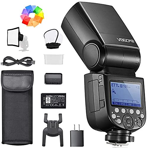 Godox V860III-N Blitzgerät für Nikon-Kameras 76Ws 2,4G HSS 1/8000s mit 10-Speed einstellbarem Einstelllicht 7,2V/2600mAh Lithium-Batterie Inklusive Diffusor, Farbfilter, Mini-Softbox
