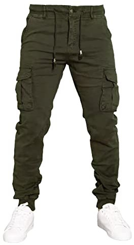 Toocool Pantalons pour Hommes, Pantalon Cargo en Coton pour Hommes, Pantalon avec Poches Latérales, Pantalons de Travail G6538 [32/TG 42,G6601 Vert]
