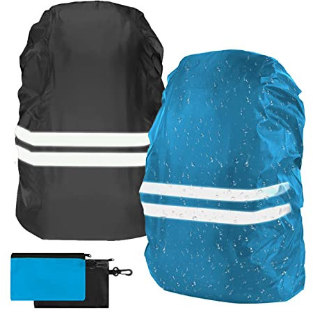 flintronic Regenschutz für Rucksäcke, 2 Stück Schulranzen wasserdichte Regenhülle, Windabweisend Rucksackschutz mit Reflexstreifen für Wandern, Camping, Radfahren-M