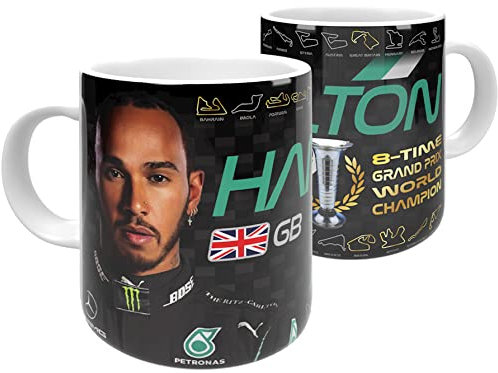 PARTISAN Hamilton 8-fache Weltmeister Keramik Kaffeetasse, 325 ml, 11 fl.oz, Zylindrisch, Modern, Isoliert, Wiederverwendbar, Mikrowellengeeignet, Zuhause, Alle Gelegenheiten