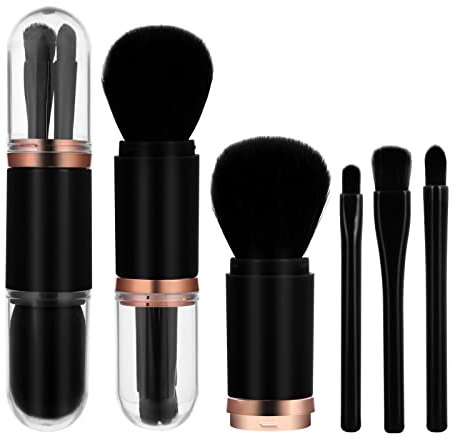 Molain Kleines Make Up Pinsel Set 4 In 1 Set Tragbarer Reise Lippenpinsel Highlight Pinsel Lidschattenpinsel Foundation Blending Puderpinsel Set Einziehbare Mini Gesichts Kosmetikpinsel