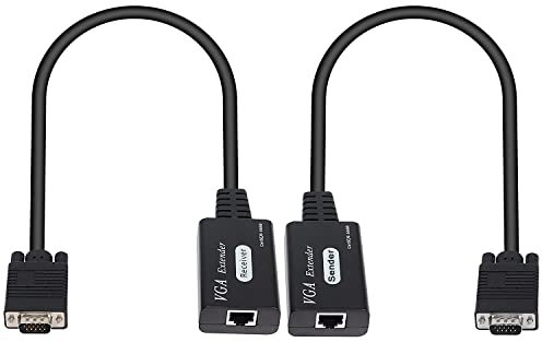 XMSJSIY Extenseur VGA sur Cat5e/6, VGA mâle vers RJ45 Ethernet LAN Extender Convertisseur Répéteur de signal pour HDTV HDPC PS4 STB 1080p jusqu'à 60 m (1 émetteur + 1 récepteur)