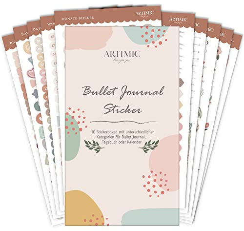 Bullet Journal Sticker Set, 10 Blätter/1000 Aufkleber, Kalender Stickers, Aesthetic Planner Stickers, Sticker Set, Kalender Aufkleber für Bullet Journal, Tagebuch & Planner