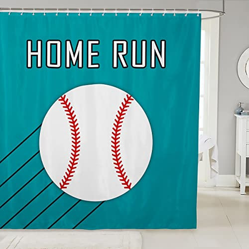 Tenda da doccia in tessuto da baseball, per bambini, ragazzi, ragazze, casa, colore verde acqua, accessori impermeabili con 12 ganci, tende da gioco con palline, 12 x 178 cm