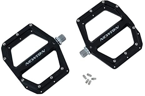NEWTON PEDALE BMX-VTT DESCENTE NOIR A ROULEMENTS ALU CNC FILETAGE 9-16 AVEC PICOTS ARGENT DEMONTABLE (PAIRE) 120x108mm