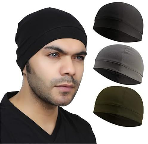 BISMAADH 3 Stück kühlende Totenkopf-Mütze für Herren, schweißableitende Mütze, Laufen, Radfahren, Fußballkopf, Beanie und harte Mütze, Schwarz, Grau, Grün, Einheitsgröße