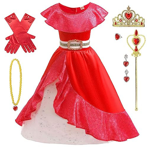 AYIMEIS Mädchen Elena Prinzessin Kleid mit Zubehör Elena Kostüm Kinder Prinzessin Verkleidung Geburtstag Weihnachten Party Halloween Karneval Cosplay Kleider Rot