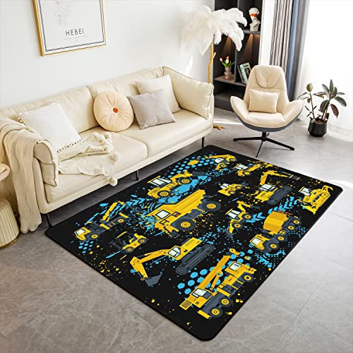Loussiesd Baubereich Teppich 150x200cm Ausrüstung LKW Dekorative Teppiche für Schlafzimmer Küche Schlafzimmer Auto Reversible Cartoon Auto Bagger Traktor Blau Schwarz Innenbodenmatte