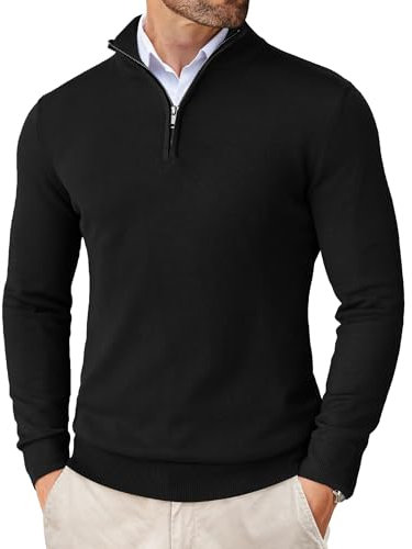 COOFANDY Pullover Herren 1/4 Zip Neck Rollkragenpullover Troyer Strickpullover Turtleneckpullover Feinstrick Pulli Warm Sweater Langarm Leichter Arbeitspullover Schwarz S