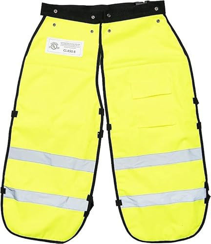 MGP SUPPLY Ghette per motosega da uomo, per motosega a catena, stile grembiule, con tasca e cintura regolabile, attrezzatura di sicurezza, Verde sicurezza, 40in - Overall Length