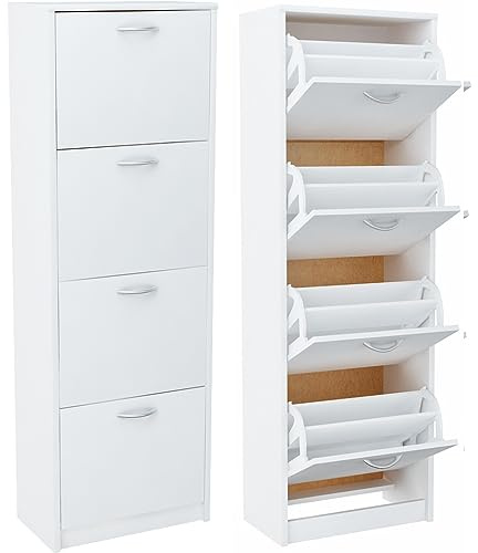 Meble Bestseller Schuhschrank, Kommode K025 mit 4 Türen (Breite 50 cm, Höhe 152 cm, Tiefe 28 cm) in Weiß