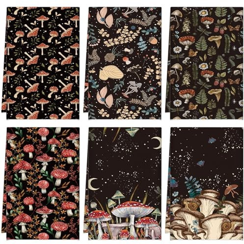 Zubebe 6-teiliges Küchenhandtuch-Set in Pilzform, Vintage-Geschirrtücher, 45,7 x 71,1 cm, Poster-Stil, bunte rustikale Geschirrtücher zum Kochen, Backen, Einweihungsgeschenk