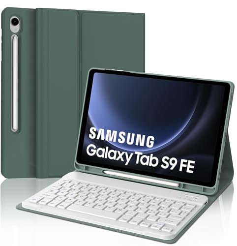 JADEMALL Custodia Tastiera per Samsung Galaxy Tab S9 FE 10.9/S10 FE 10.9, Italiana QWERTY Tastiera Bluetooth con Portapenne per Samsung Tab S9 FE/S10 FE 10.9 SM-X510/516B, Verde scuro