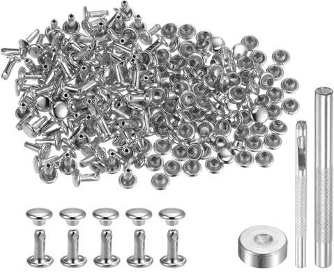 QUARKZMAN 100 Juegos Cuero Remaches 8 x 6 mm Remaches de Metal de Doble Tapa Broches de Presión Sujetadores con 3 Herramientas de Instalación para Cuero Manualidades Tono Plateado